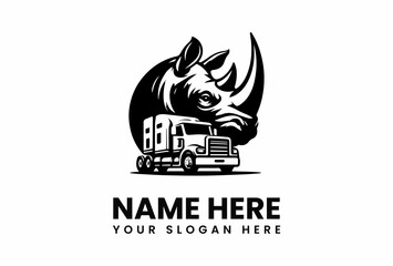 Bold Black and White Logo Featuring a Rhino Head and SemiTruck.