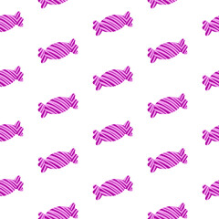 Vibrant doodle Candy seamless pattern, wrapping paper. Purple, violet, and blue stripes. Fun holiday treat layout perfect for Candy-inspired projects. Cute striped Candy repeated design for wrap.