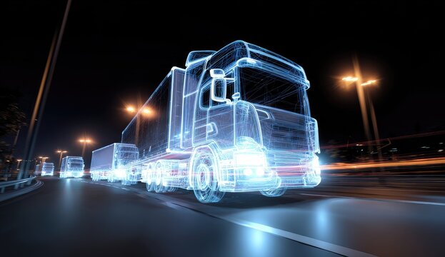 Digital truck on a highway at night