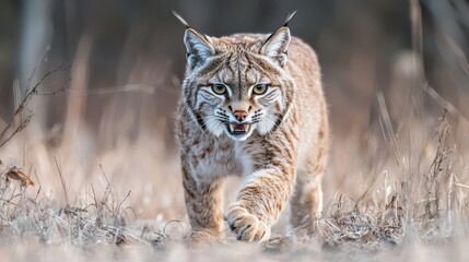 Fototapeta premium Stalking bobcat in field