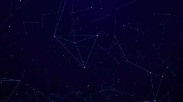 Abstract blue plexus structure with glowing connections and smooth camera movement. Horizontal tech animation in 4K.