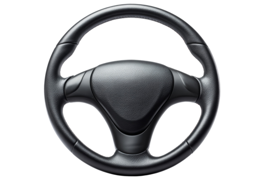 A black steering wheel with a rubber grip