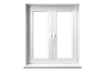 A white window with two handles and a clear glass pane