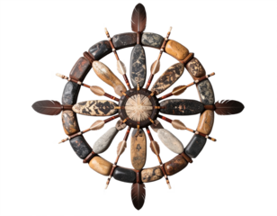 Stunning Native American Medicine Wheel craft with feathers and stones evoking tradition and spirituality