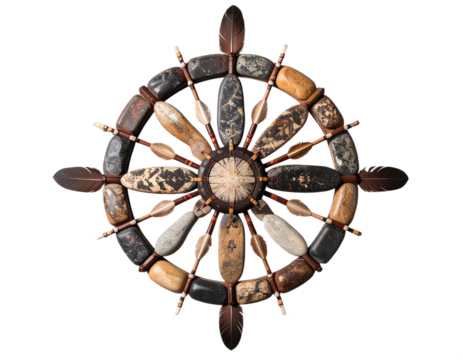 Stunning Native American Medicine Wheel craft with feathers and stones evoking tradition and spirituality