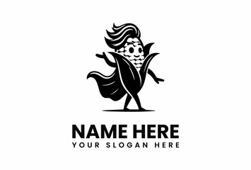 Playful Corn Character with Cape and Smiling Face Mascot Logo Design.