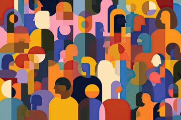 Abstract colorful crowd of stylized faces