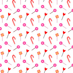 Candy seamless pattern with colorful lollipops in doodle style. Hand drawn sweet candy design perfect for Easter, Halloween, Valentine and Christmas. Concept of joy and fun with candy everywhere.