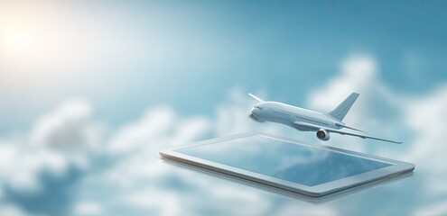 Airplane above a tablet in the sky