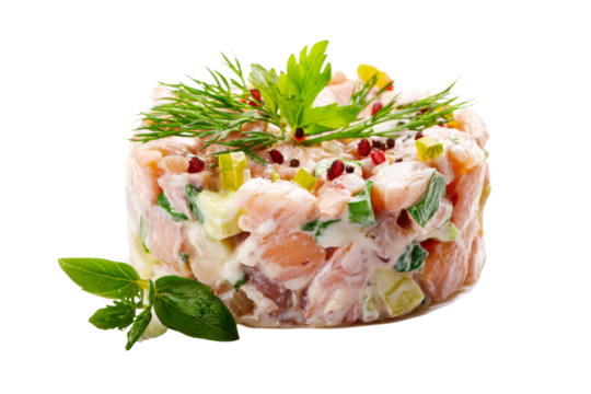 A dish of food with a lot of vegetables and herbs on top