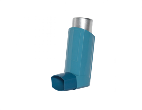 Modern teal blue asthma inhaler, essential medical device for respiratory relief and breathing support