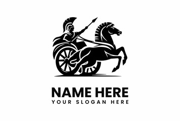 Silhouette of a Chariot with a Warrior and Rearing Horse Ready for Battle.