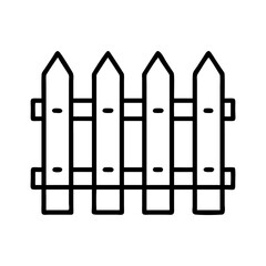 Vector illustration of a picket fence outline for garden fencing and yard boundary designs, line art