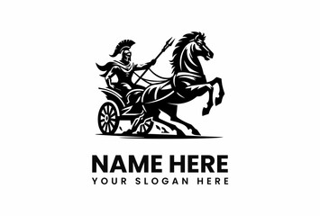 Silhouette of a Spartan Warrior Riding a Rearing HorseDrawn Chariot with Spear 1.