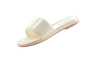 A white sandal with a black sole