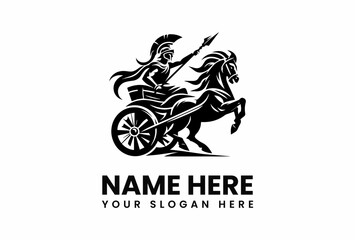 Silhouette of a Spartan Warrior Riding a Rearing HorseDrawn Chariot with Spear.