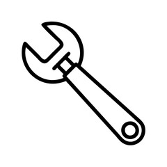 Isolated outline vector illustration of a wrench tool for repair and construction work projects
