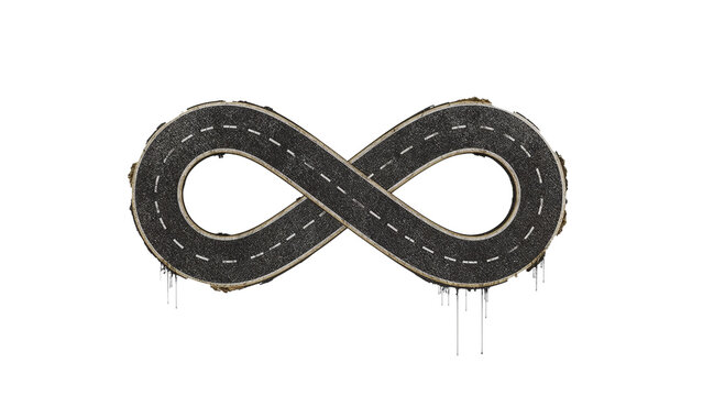 Conceptual infinity road design showcasing perpetual travel and unending journey with an isolated