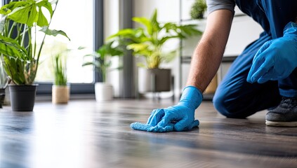 Man cleaning a hardwood floor