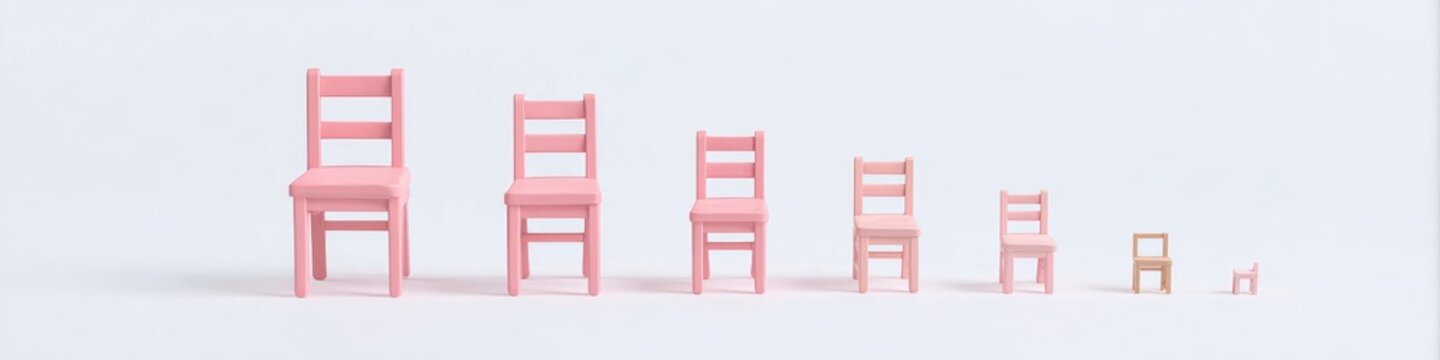 Pink chairs of varying sizes