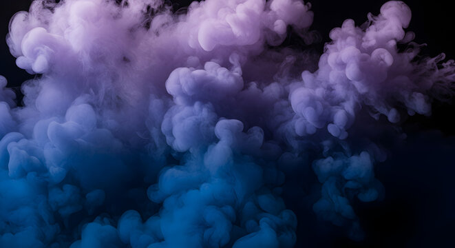 Vibrant Gradient Smoke Cloud: Abstract Purple and Blue Vapor Swirl on Dark Background with Ethereal Flow - Powered by Adobe