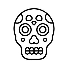 Day of the dead sugar skull vector illustration, halloween mexican death symbol outline icon design
