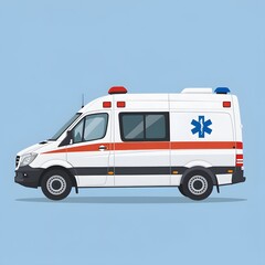 Modern Ambulance Vehicle with Star of Life Symbol