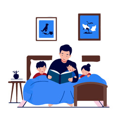vector illustration of father reading a fairy tale