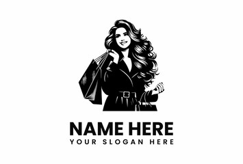 Stylish Woman with Shopping Bags Smiling Wearing a Belted Coat.