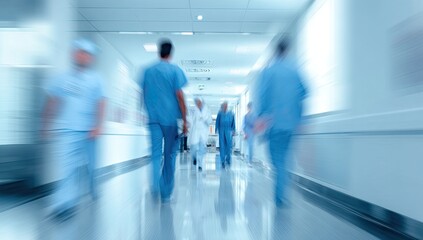 Blurred hospital corridor with medical staff