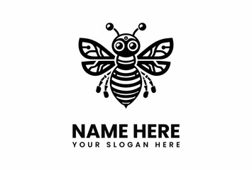 Stylized Bee Logo with Bold Black Lines and Decorative Wing Design.