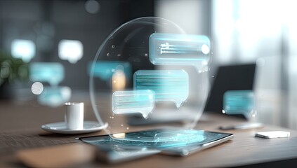 Holographic chat messages on a tablet