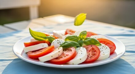 Caprese Salad Delight Fresh Tomatoes Mozzarella and Basil A Taste of Summer Italy Mediterranean Cuisine Food Photography