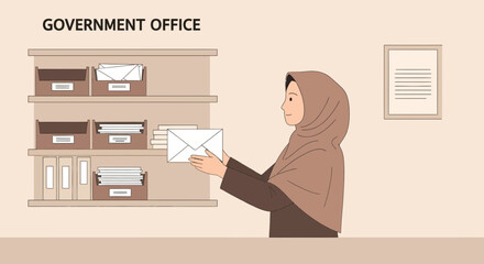 Young Muslim Woman Working In a Public Office Handling Government Correspondence