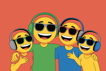 Fototapeta premium Happy Friends Enjoying Music Together A Vibrant Illustration of Friendship and Joyful Moments, Celebrating Friendship day