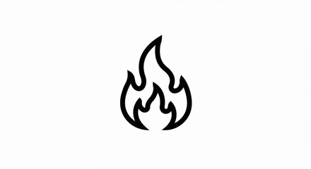 Minimalist Fire Icon: Bold Black Outline on White Background Simple Design.
