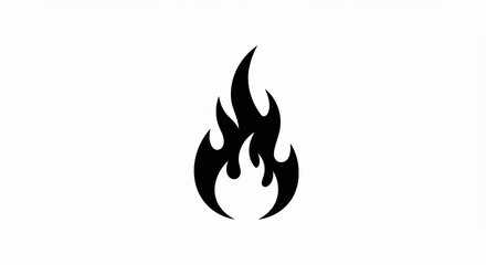 Bold Black Flame Icon on White Background: Graphic Design Element.