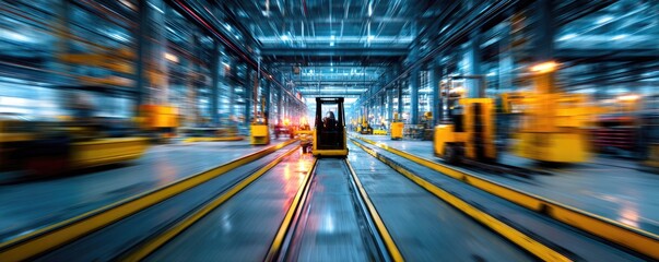 Industrial warehouse interior with forklift traffic