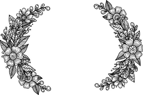 Floral doodles wreath in zentangle ornamental style. Vector circles
