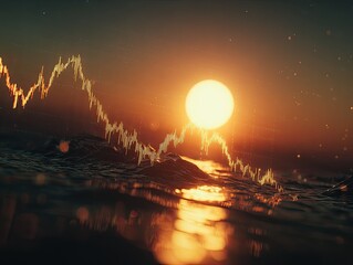 Chart rising over water at sunrise