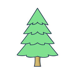 Illustration of a green christmas tree evergreen tree drawing for christmas design and art projects