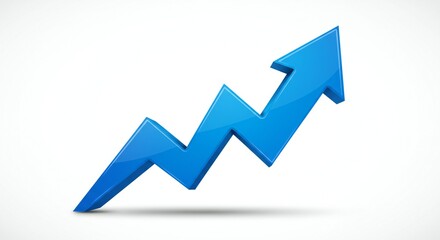 Stylized blue upward arrow, glossy finish, against a clean white background. Emphasizes growth and progress in a modern design aesthetic.