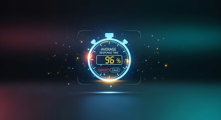 Response time metric concept. A simple holographic timer displays the average response time for customer support tickets, symbolizing efficiency.