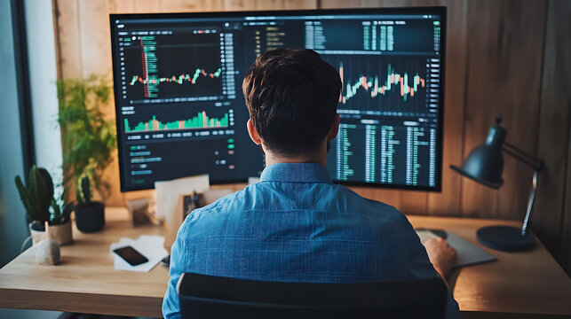  An investor sitting at his home desk researching on the best stocks to buy online (1)