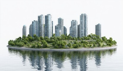 Fototapeta premium Island city with modern buildings