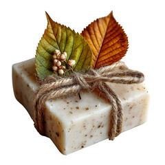 White Speckled Soap Bar with Twine and Leaves --v 7.0 --s 250