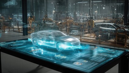 Futuristic car design displayed on interactive table