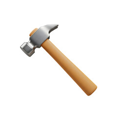 Shiny metal hammer with a smooth wooden handle angled view.