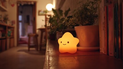 Star-shaped nightlight in a cozy room
