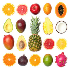 assortment of tropical fruits arranged on white background png